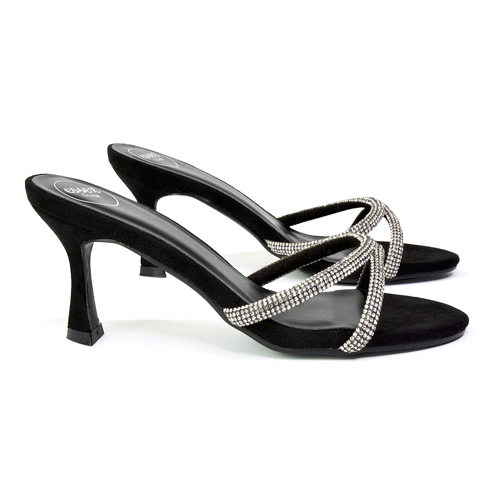 Paxton Diamante Strappy Mid High Heel Party Stiletto Mule Sandals In Gold - Image 75