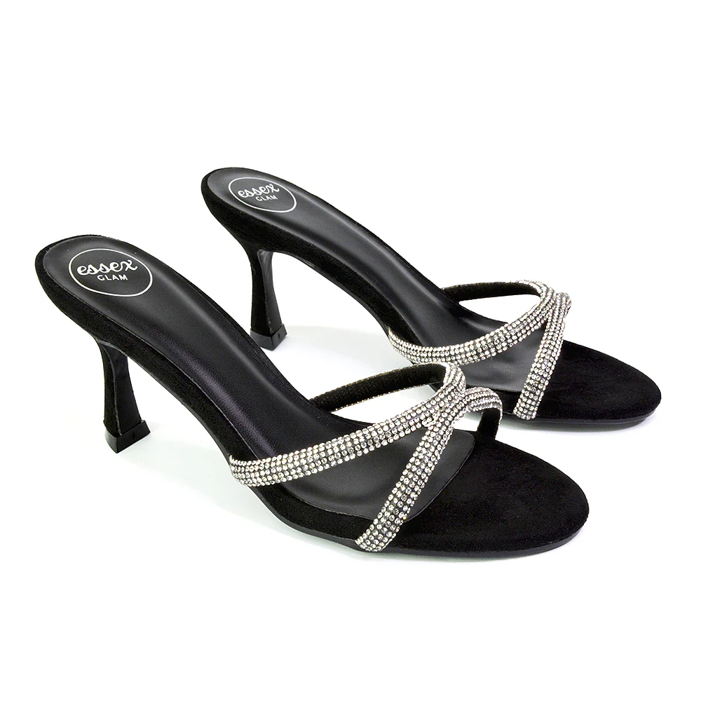 Paxton Diamante Strappy Mid High Heel Party Stiletto Mule Sandals In Gold - Image 77