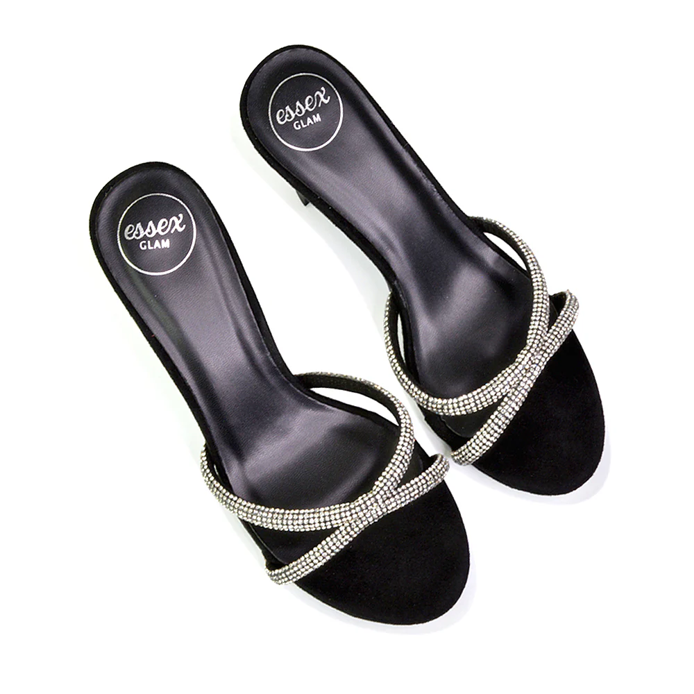 Paxton Diamante Strappy Mid High Heel Party Stiletto Mule Sandals In Silver - Image 69