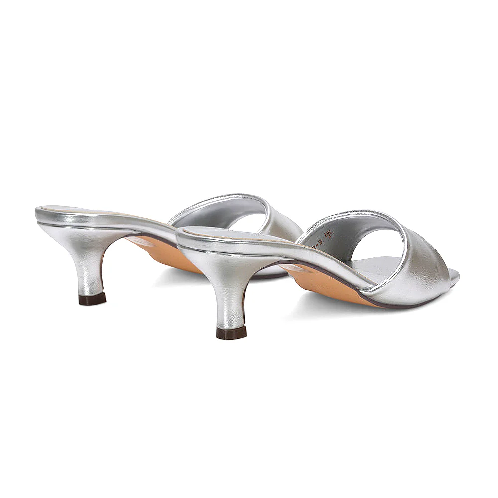 Pearl Square Toe Stiletto Kitten Heel Mule Sandals in White Synthetic Leather - Image 9