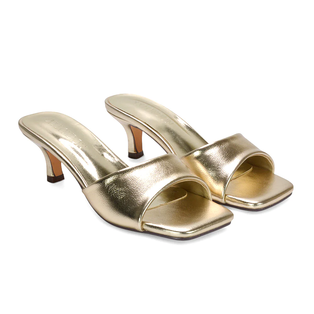 Pearl Square Toe Stiletto Kitten Heel Mule Sandals in White Synthetic Leather - Image 18