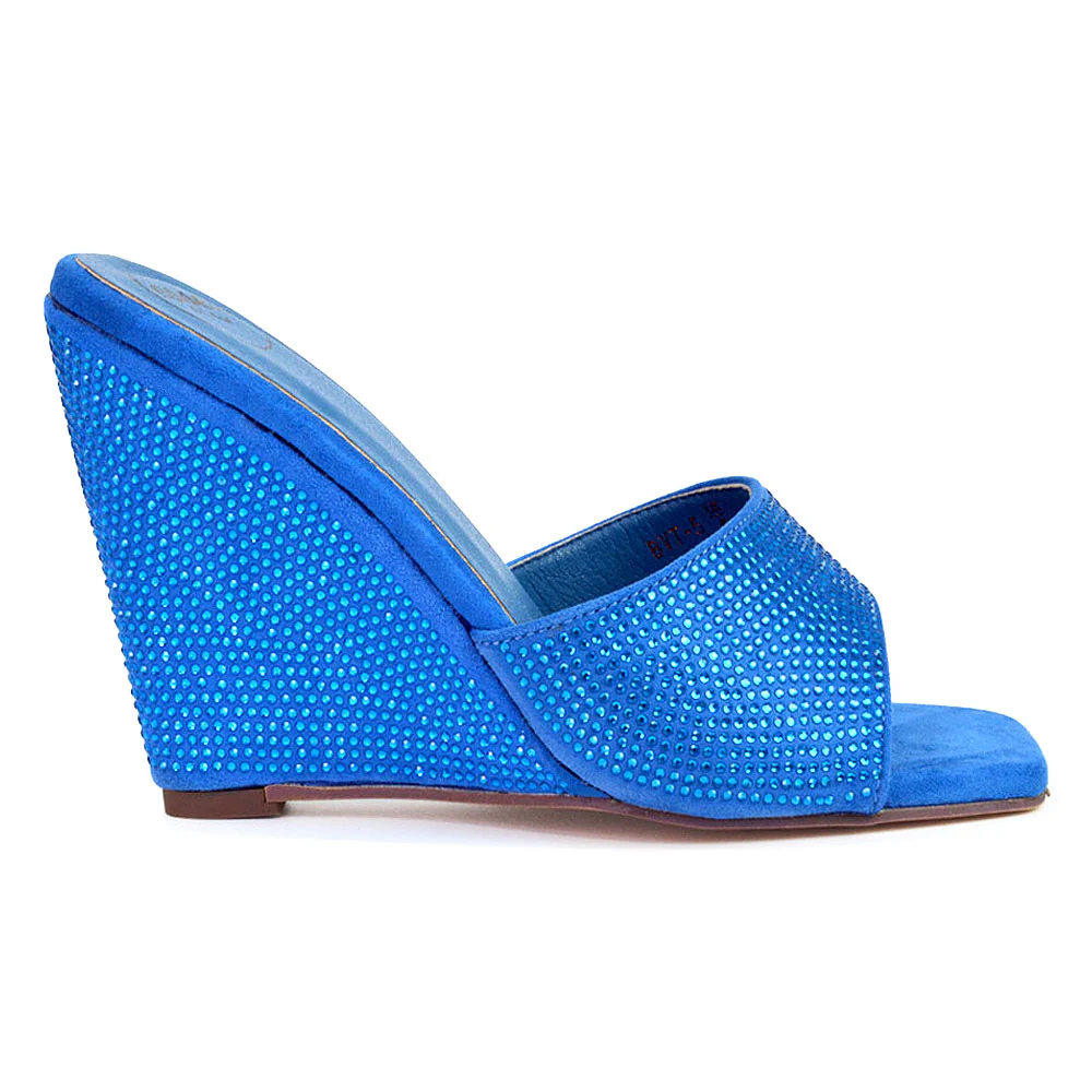 Peggie Diamante Faux Suede Square Toe Wedge Heel Sandal Mules in Fuchsia - Image 8