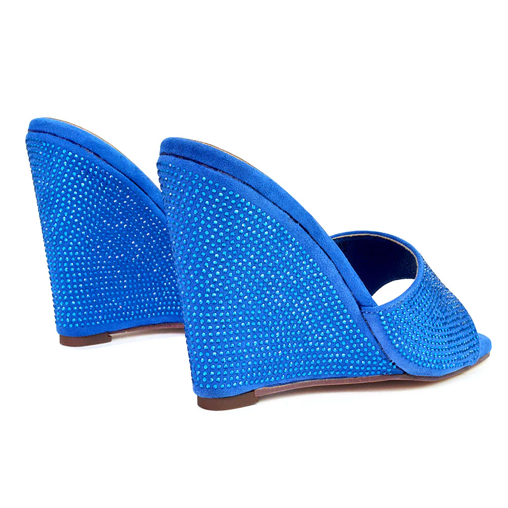 Peggie Diamante Faux Suede Square Toe Wedge Heel Sandal Mules in Green - Image 22