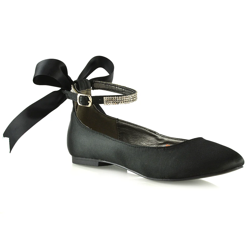 Penelope Bow Detail Diamante Strappy Bridal Wedding Flat Ballerina Bridal Shoes in Silver Satin - Image 103