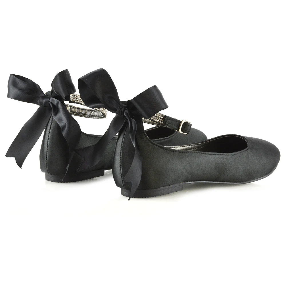 Penelope Bow Detail Diamante Strappy Bridal Wedding Flat Ballerina Bridal Shoes in Silver Satin - Image 104
