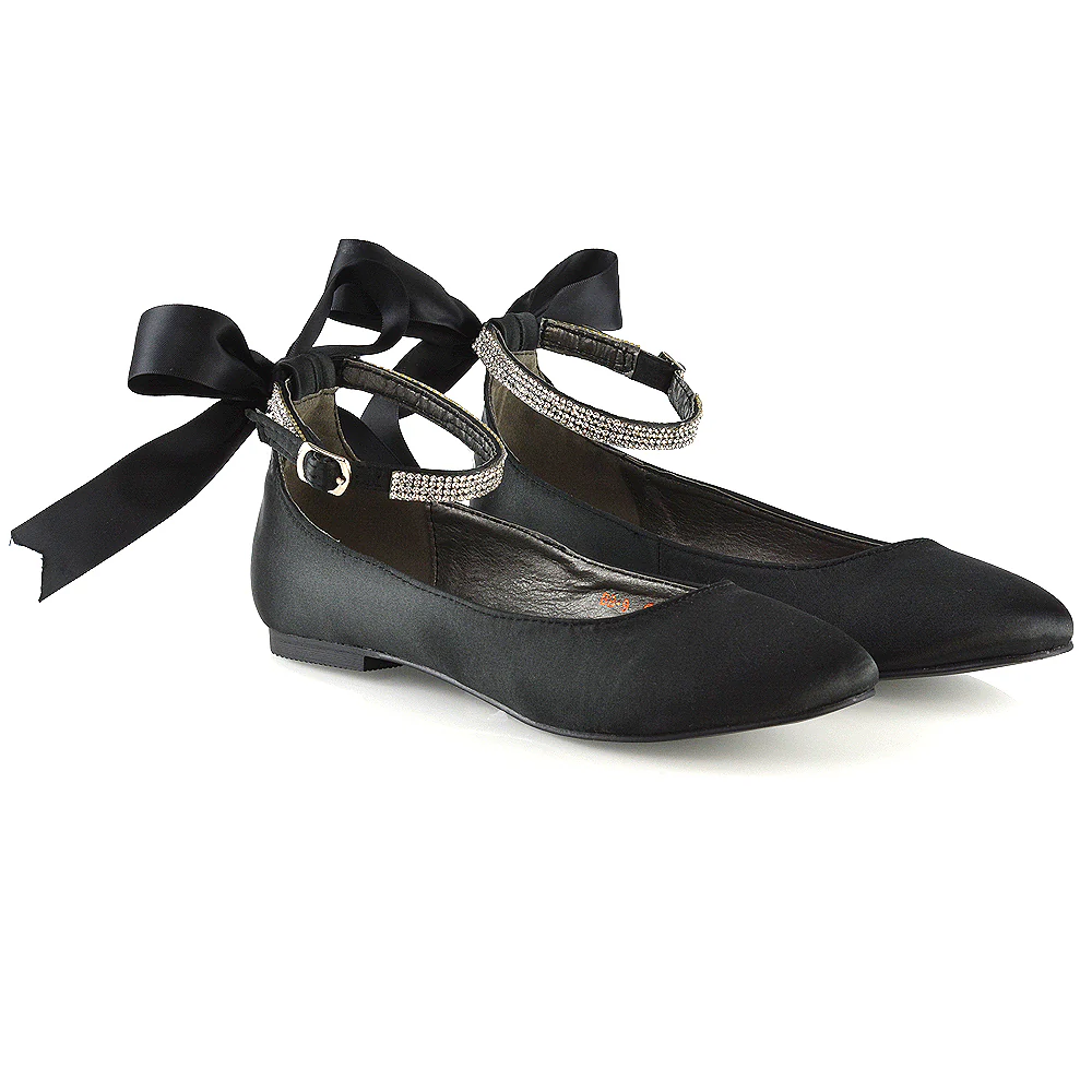 Penelope Bow Detail Diamante Strappy Bridal Wedding Flat Ballerina Bridal Shoes in Silver Satin - Image 97