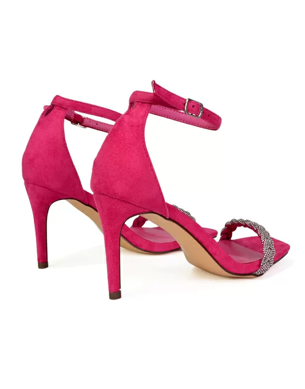 Peyton Diamante Strappy Party Square Toe Mid High Heel Stiletto Sandals in Black - Image 44
