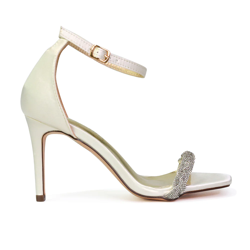 Peyton Diamante Strappy Party Square Toe Mid High Heel Stiletto Sandals in Fuchsia - Image 91