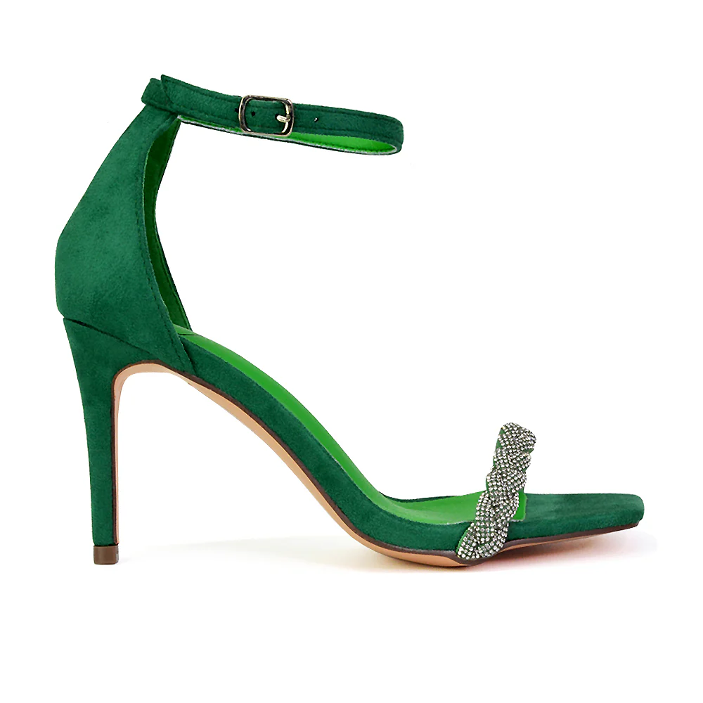 Peyton Diamante Strappy Party Square Toe Mid High Heel Stiletto Sandals in Gold - Image 15
