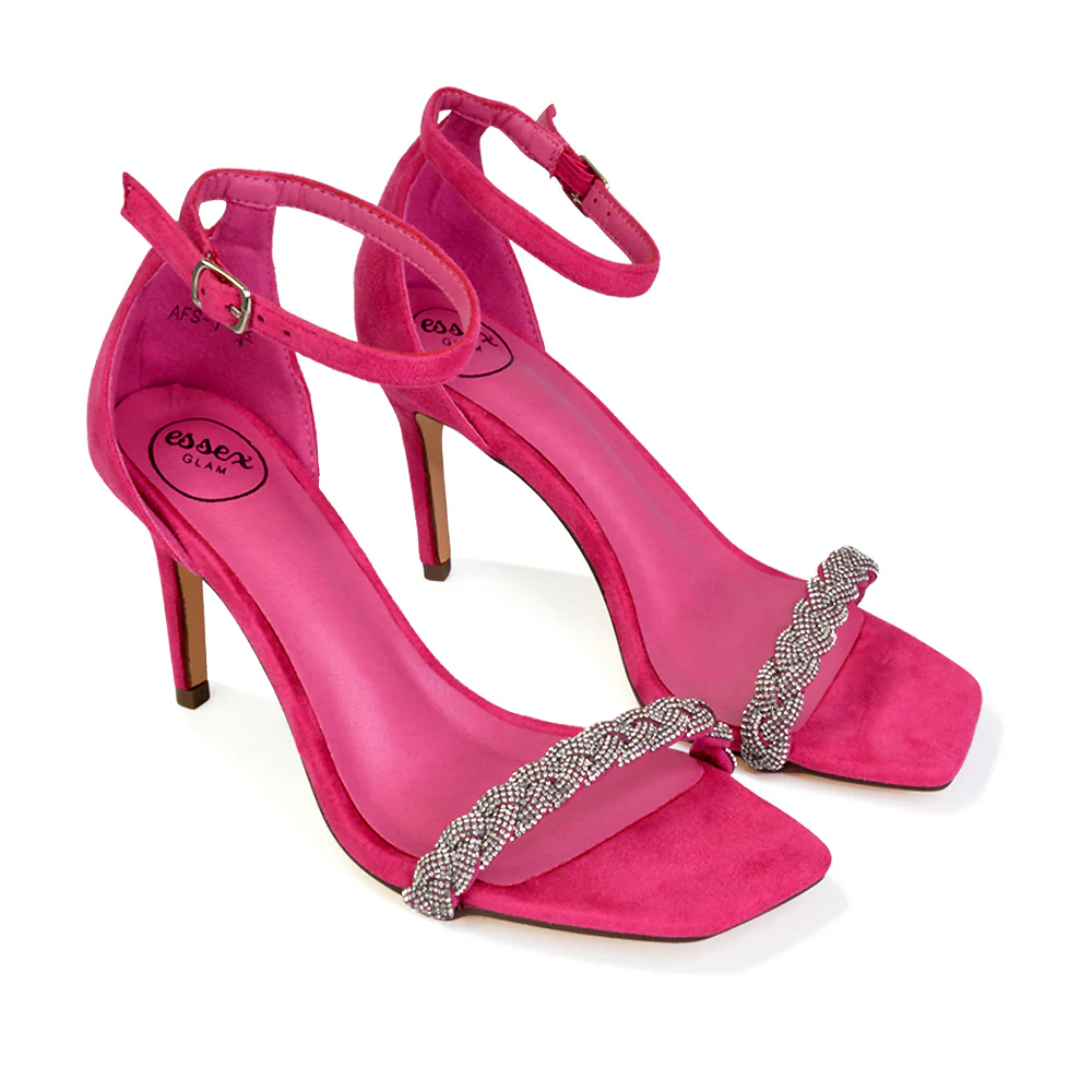 Peyton Diamante Strappy Party Square Toe Mid High Heel Stiletto Sandals in Green - Image 61