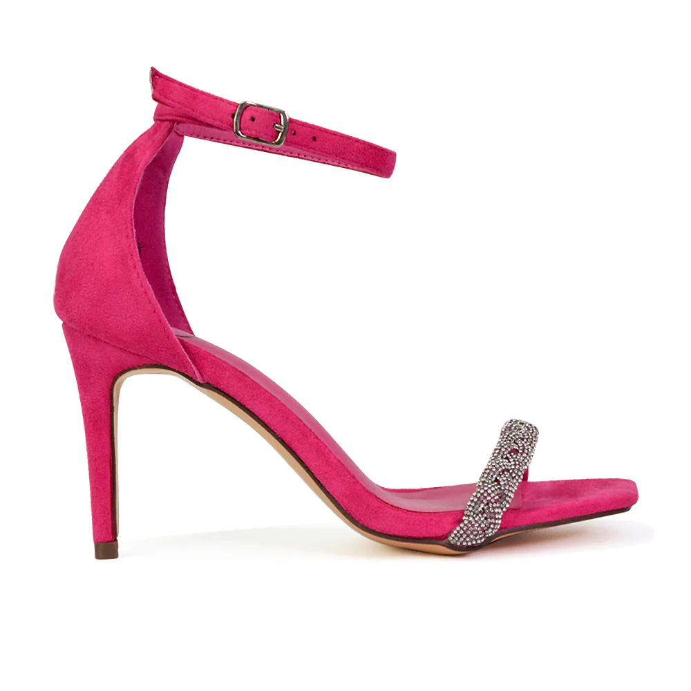 Peyton Diamante Strappy Party Square Toe Mid High Heel Stiletto Sandals in Silver - Image 58