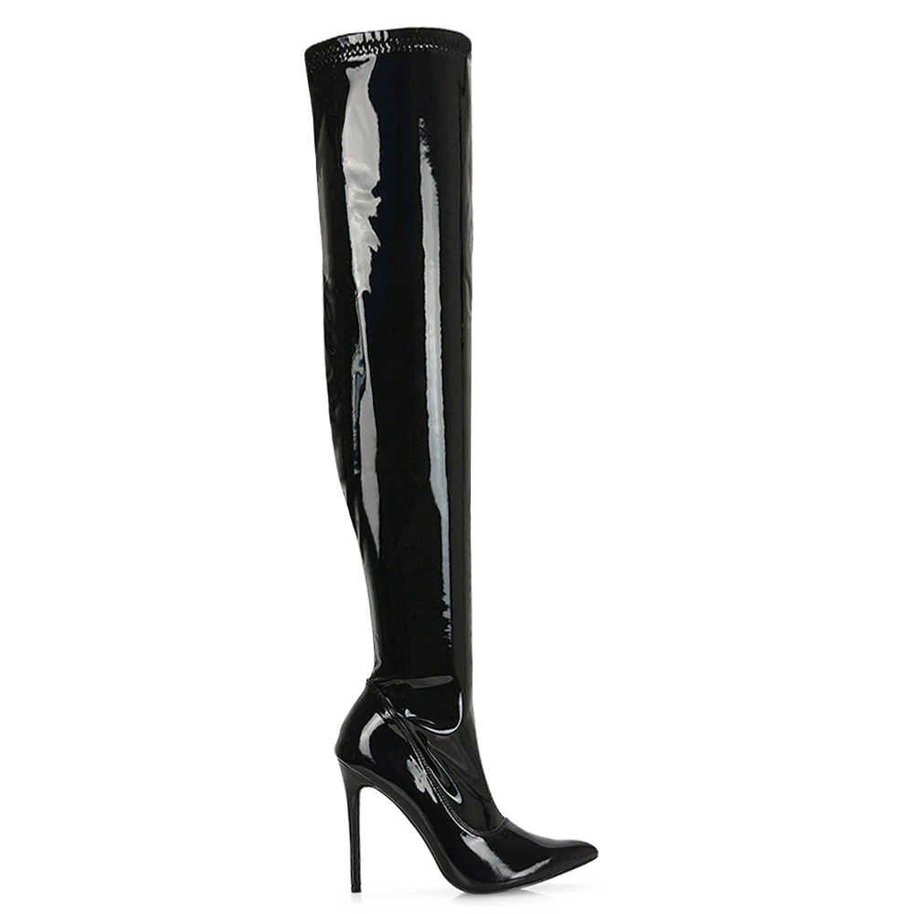 PIPER OVER THE KNEE ZIP UP THIGH HIGH STILETTO HEELED BOOTS IN BLACK PATENT - Image 108