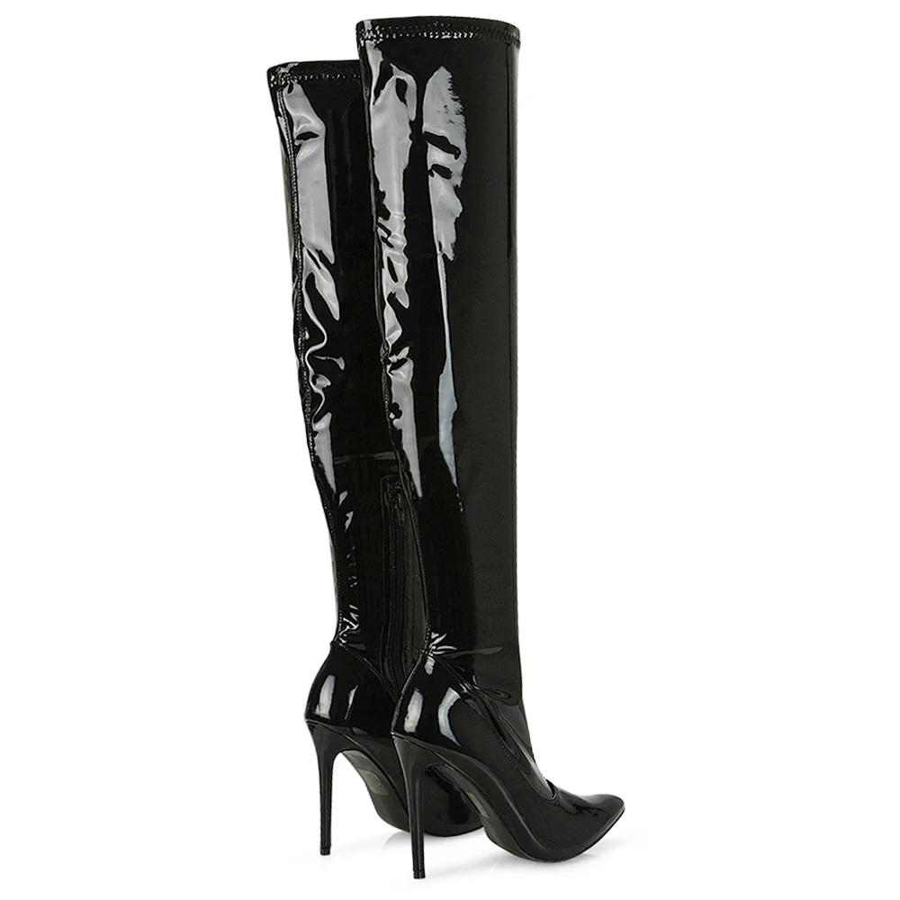 PIPER OVER THE KNEE ZIP UP THIGH HIGH STILETTO HEELED BOOTS IN BLACK PATENT - Image 114