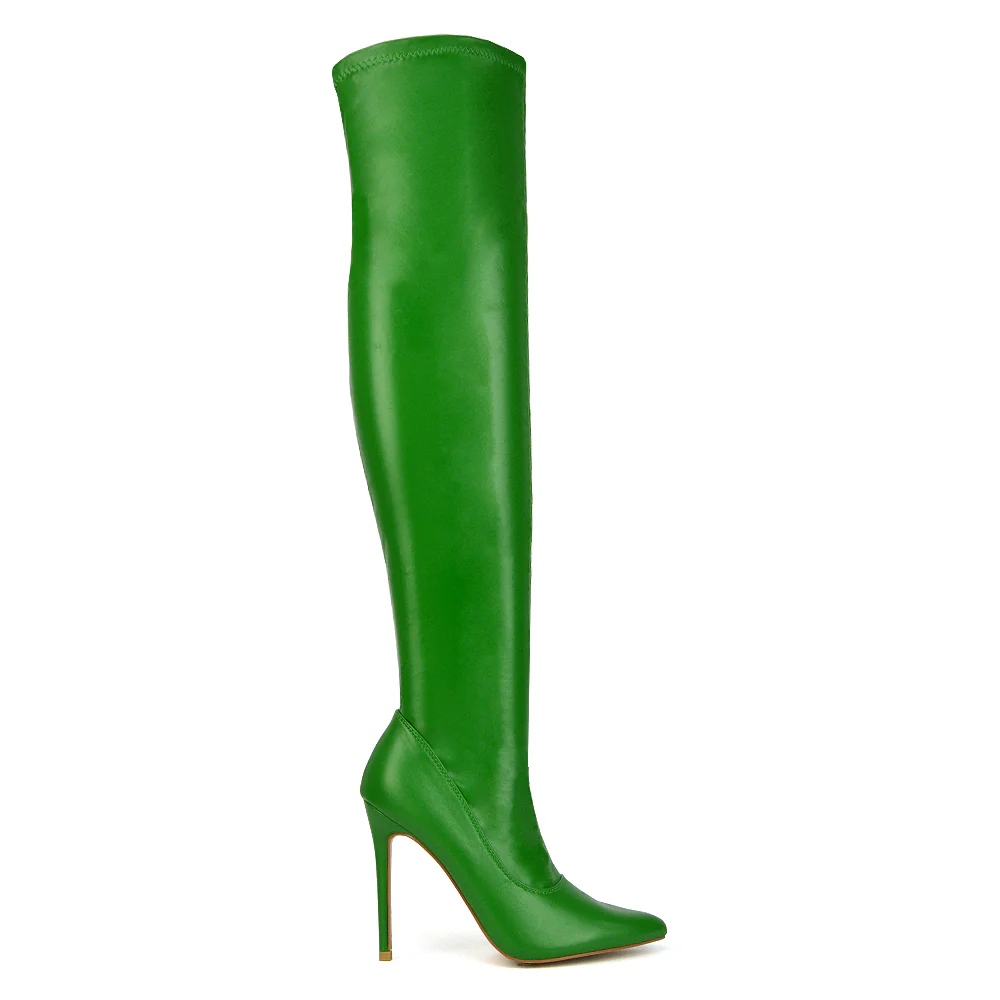 PIPER OVER THE KNEE ZIP UP THIGH HIGH STILETTO HEELED BOOTS IN BROWN SYNTHETIC LEATHER - Image 18