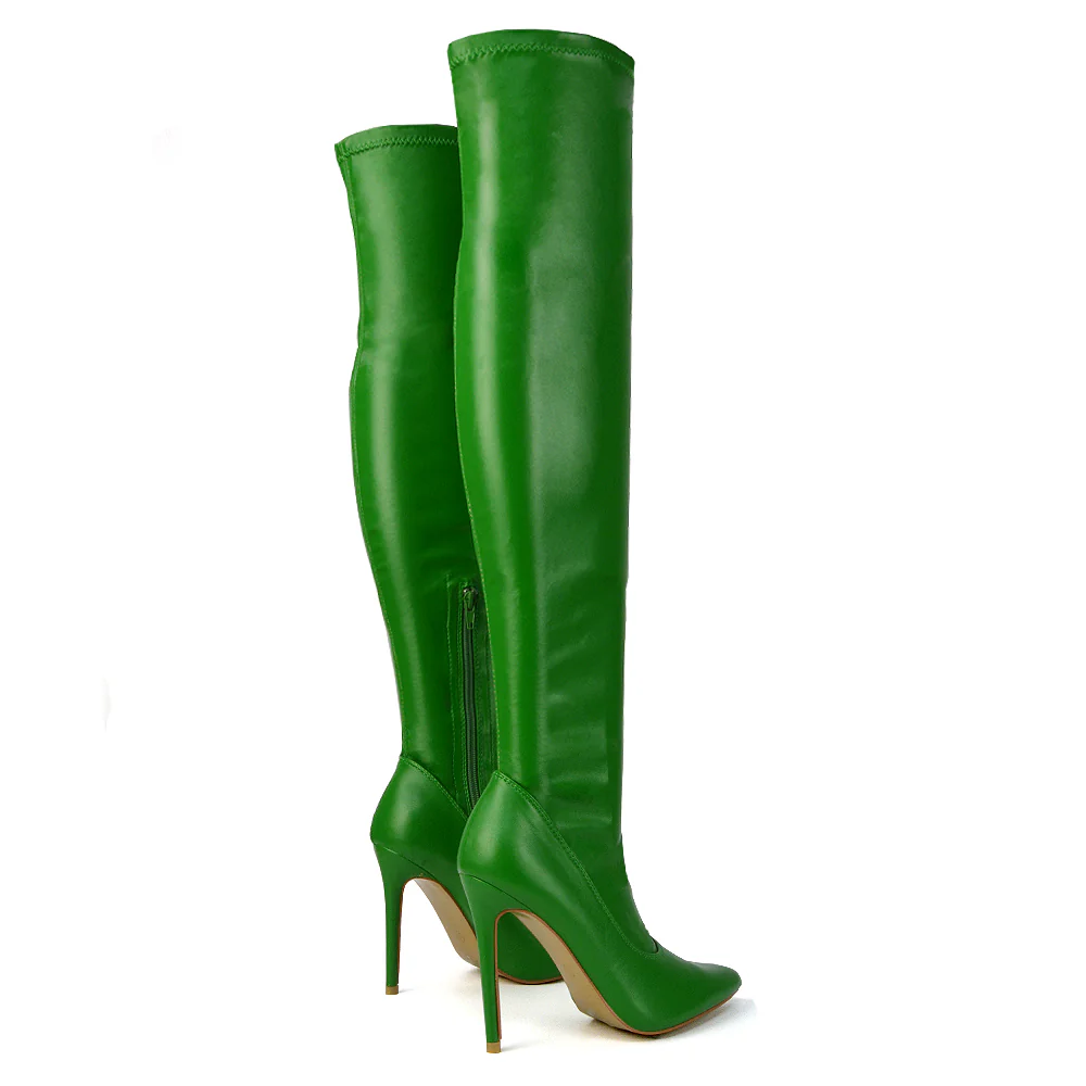 PIPER OVER THE KNEE ZIP UP THIGH HIGH STILETTO HEELED BOOTS IN BROWN SYNTHETIC LEATHER - Image 24