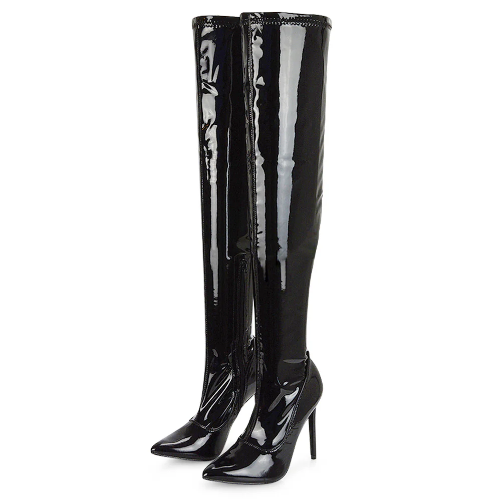 PIPER OVER THE KNEE ZIP UP THIGH HIGH STILETTO HEELED BOOTS IN RED PATENT - Image 25