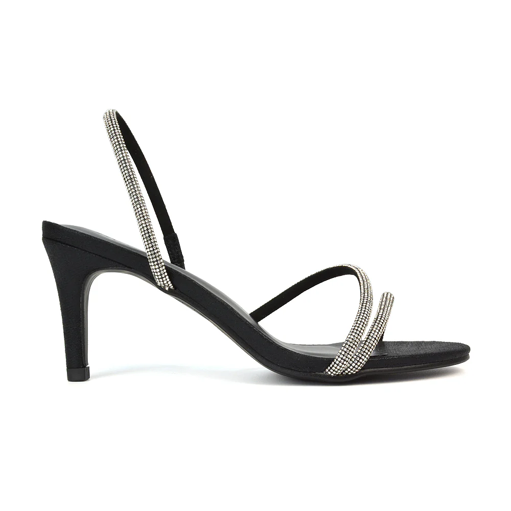 Polly Slingback Strappy Diamante Stiletto High Heel Sandals in Gold Metallic - Image 6