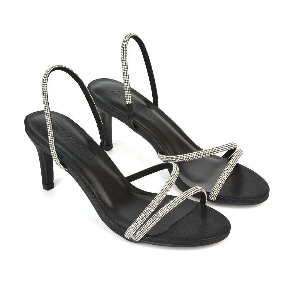 Polly Slingback Strappy Diamante Stiletto High Heel Sandals in Gold Metallic - Image 7