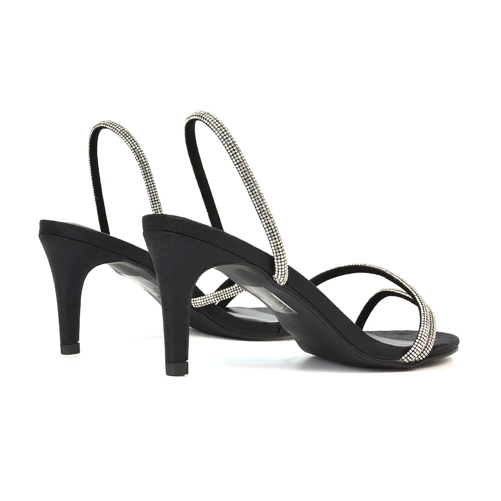 Polly Slingback Strappy Diamante Stiletto High Heel Sandals in Gold Metallic - Image 9