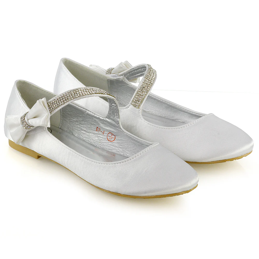 Poppy-Faye Embellished Bow Detail Diamante Strap Wedding Pumps Flat Bridal Shoes in Navy Satin - Image 91