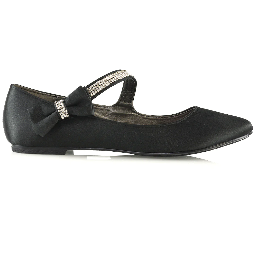 Poppy-Faye Embellished Bow Detail Diamante Strap Wedding Pumps Flat Bridal Shoes in Navy Satin - Image 95
