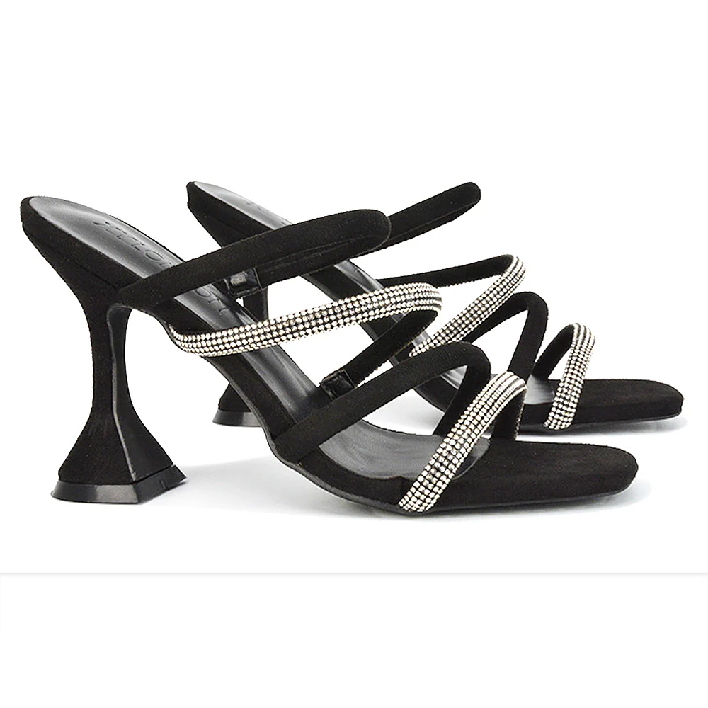 Posie Diamante Strappy Square Toe Sculptured High Heel Wedding Sandals in Ivory - Image 111