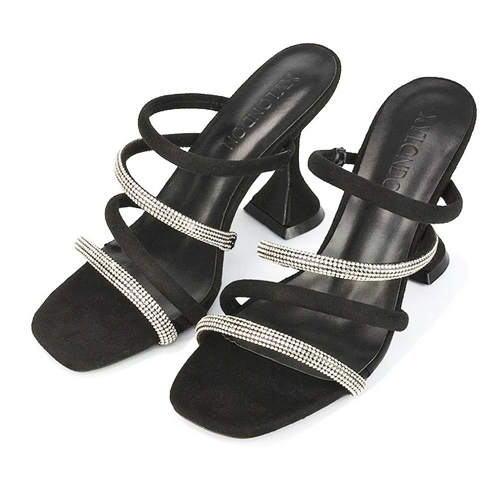 Posie Diamante Strappy Square Toe Sculptured High Heel Wedding Sandals in Ivory - Image 120
