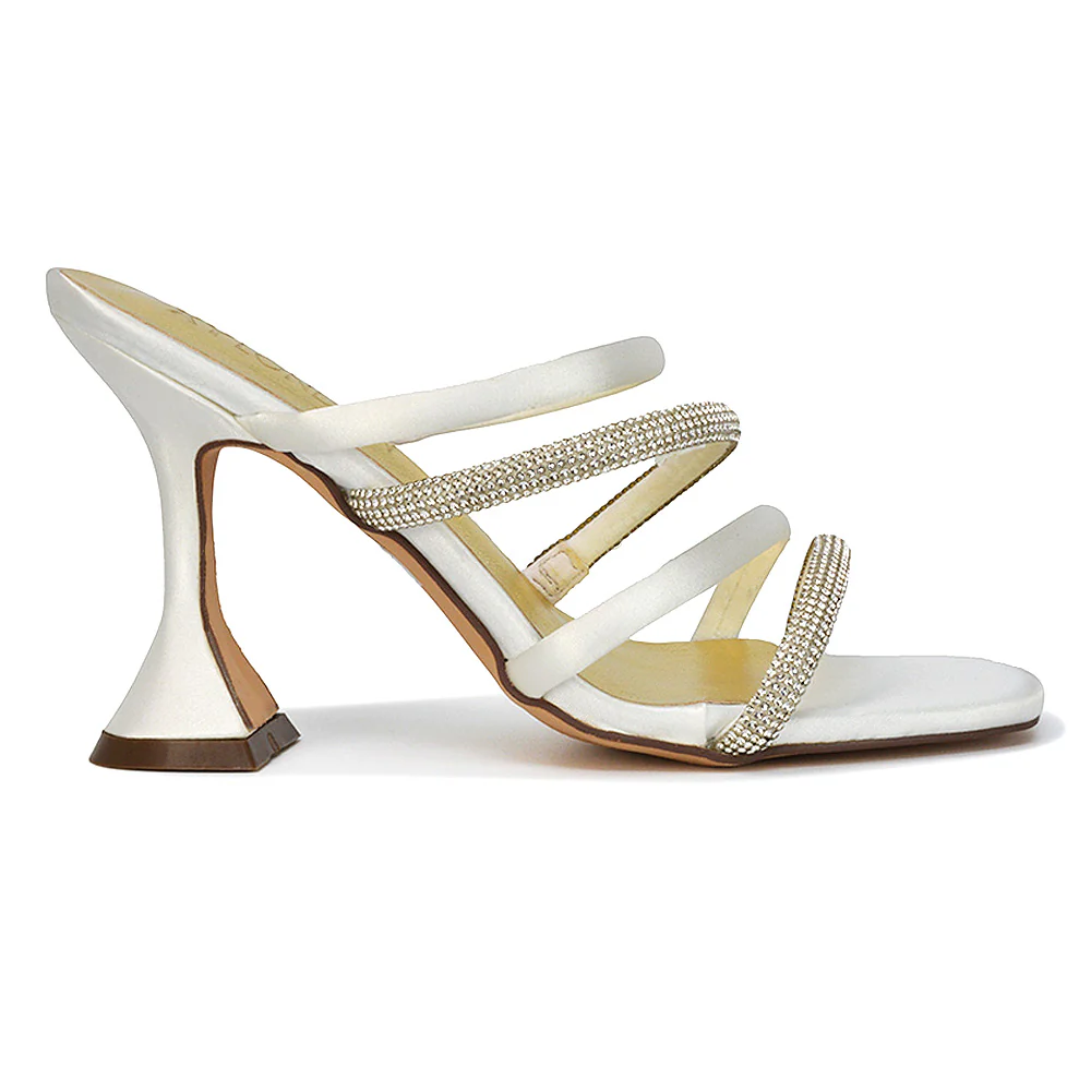 Posie Diamante Strappy Square Toe Sculptured High Heel Wedding Sandals in Ivory - Image 18