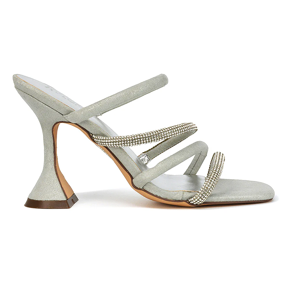 Posie Diamante Strappy Square Toe Sculptured High Heel Wedding Sandals in Ivory - Image 48