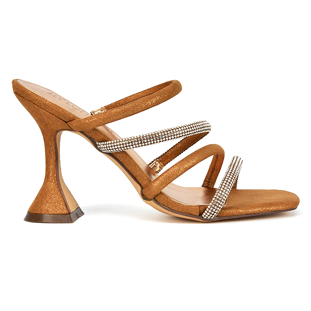 Posie Diamante Strappy Square Toe Sculptured High Heel Wedding Sandals in Ivory - Image 78