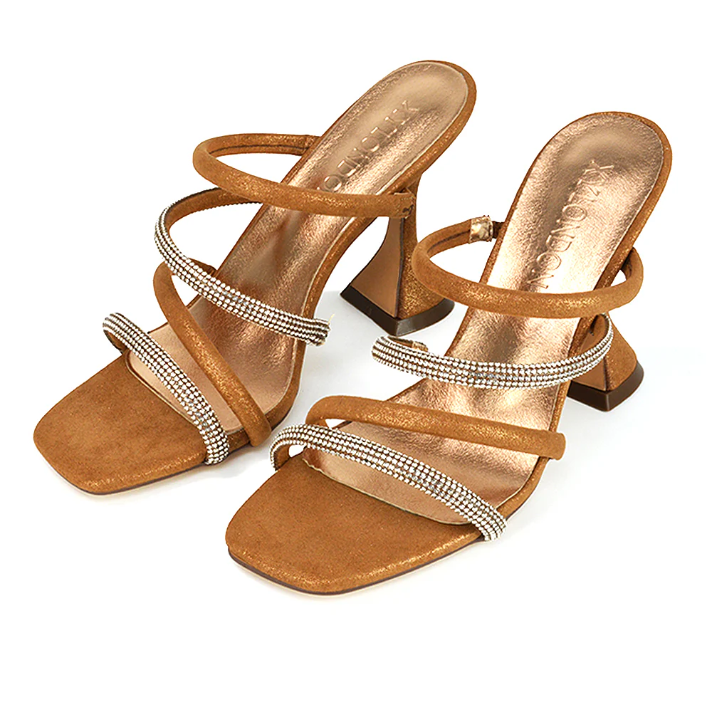 Posie Diamante Strappy Square Toe Sculptured High Heel Wedding Sandals in Ivory - Image 85