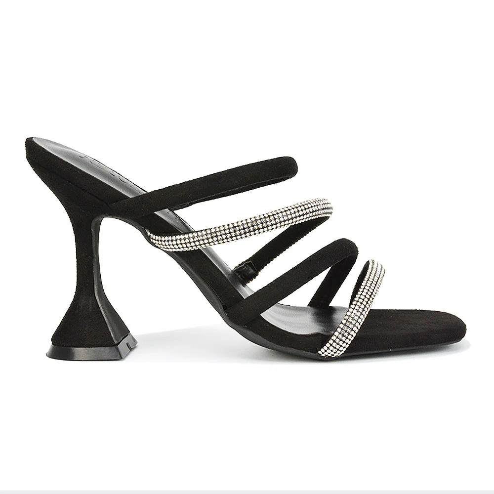 Posie Diamante Strappy Square Toe Sculptured High Heel Wedding Sandals in Ivory - Image 98