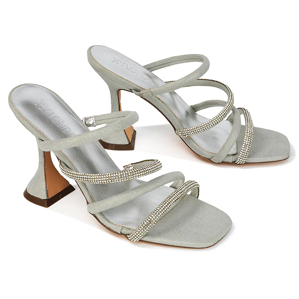 Posie Diamante Strappy Square Toe Sculptured High Heel Wedding Sandals in Rose Gold - Image 49