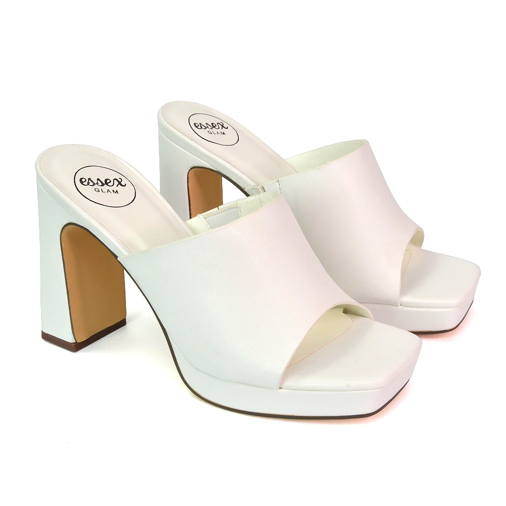 Presley Square Toe Strappy Platform Block High Heel Mule Sandals in Black - Image 41