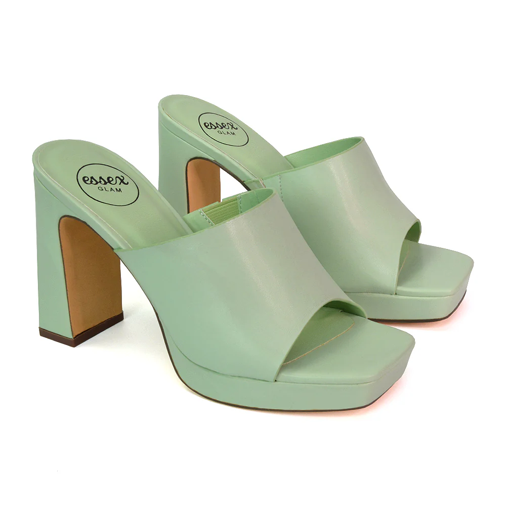 Presley Square Toe Strappy Platform Block High Heel Mule Sandals in Black - Image 6