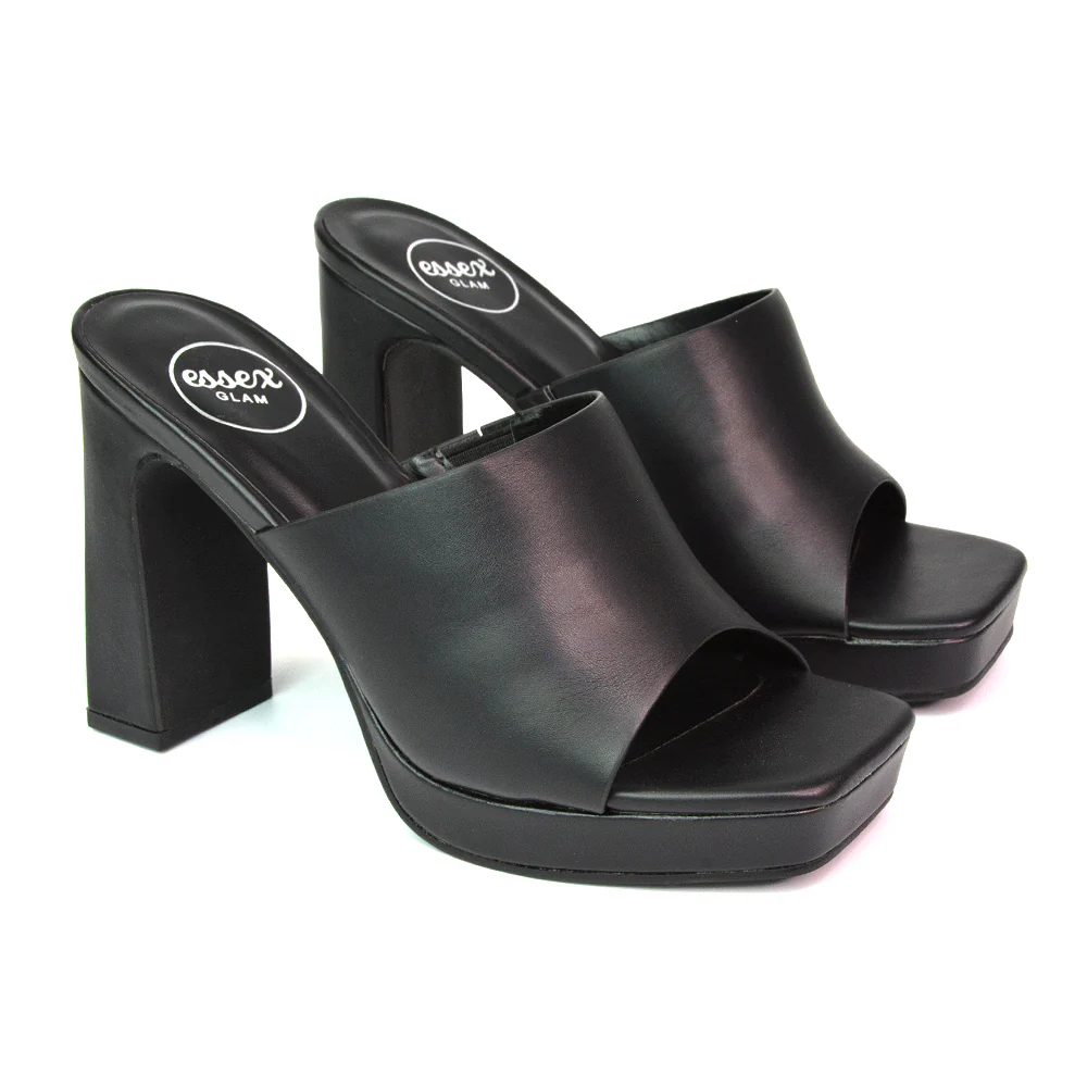 Presley Square Toe Strappy Platform Block High Heel Mule Sandals in River Aqua - Image 101