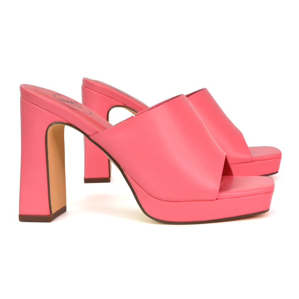 Presley Square Toe Strappy Platform Block High Heel Mule Sandals in River Aqua - Image 95