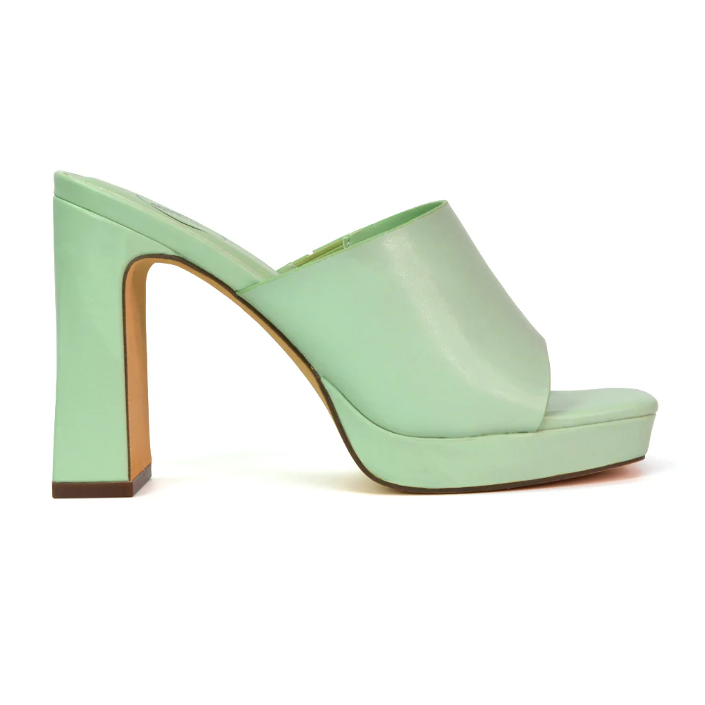Presley Square Toe Strappy Platform Block High Heel Mule Sandals in Shell PInk - Image 33