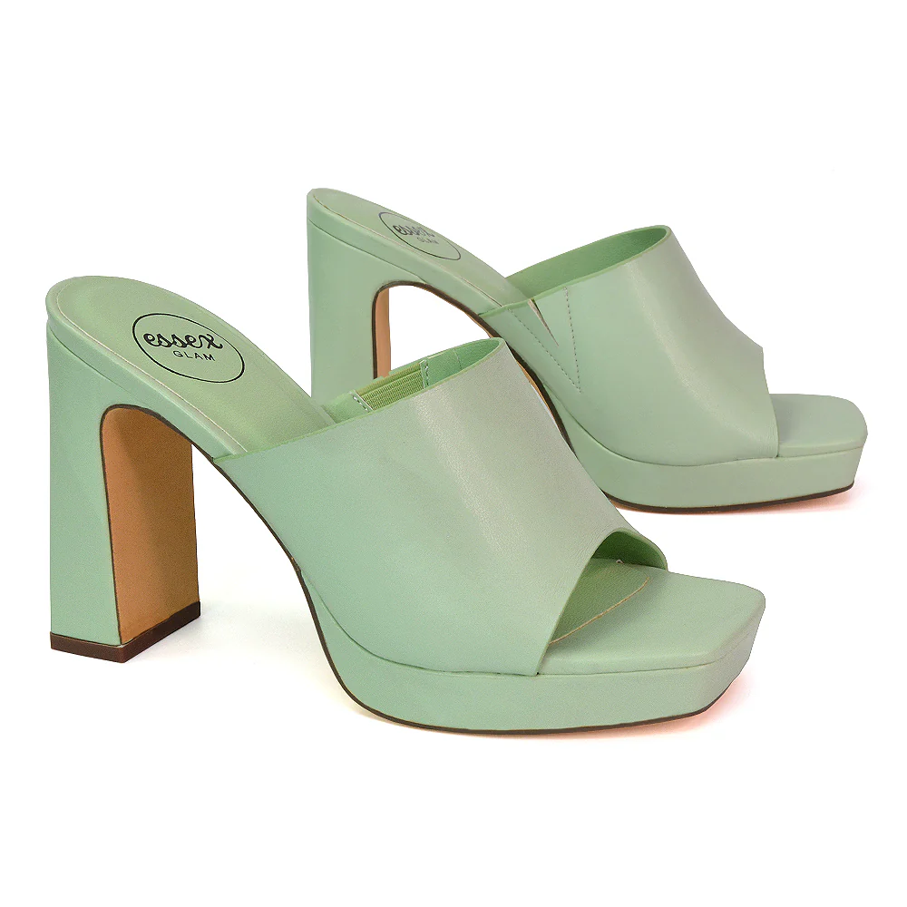 Presley Square Toe Strappy Platform Block High Heel Mule Sandals in White - Image 25