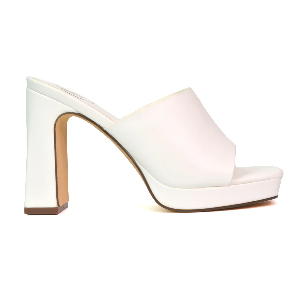 Presley Square Toe Strappy Platform Block High Heel Mule Sandals in White - Image 64