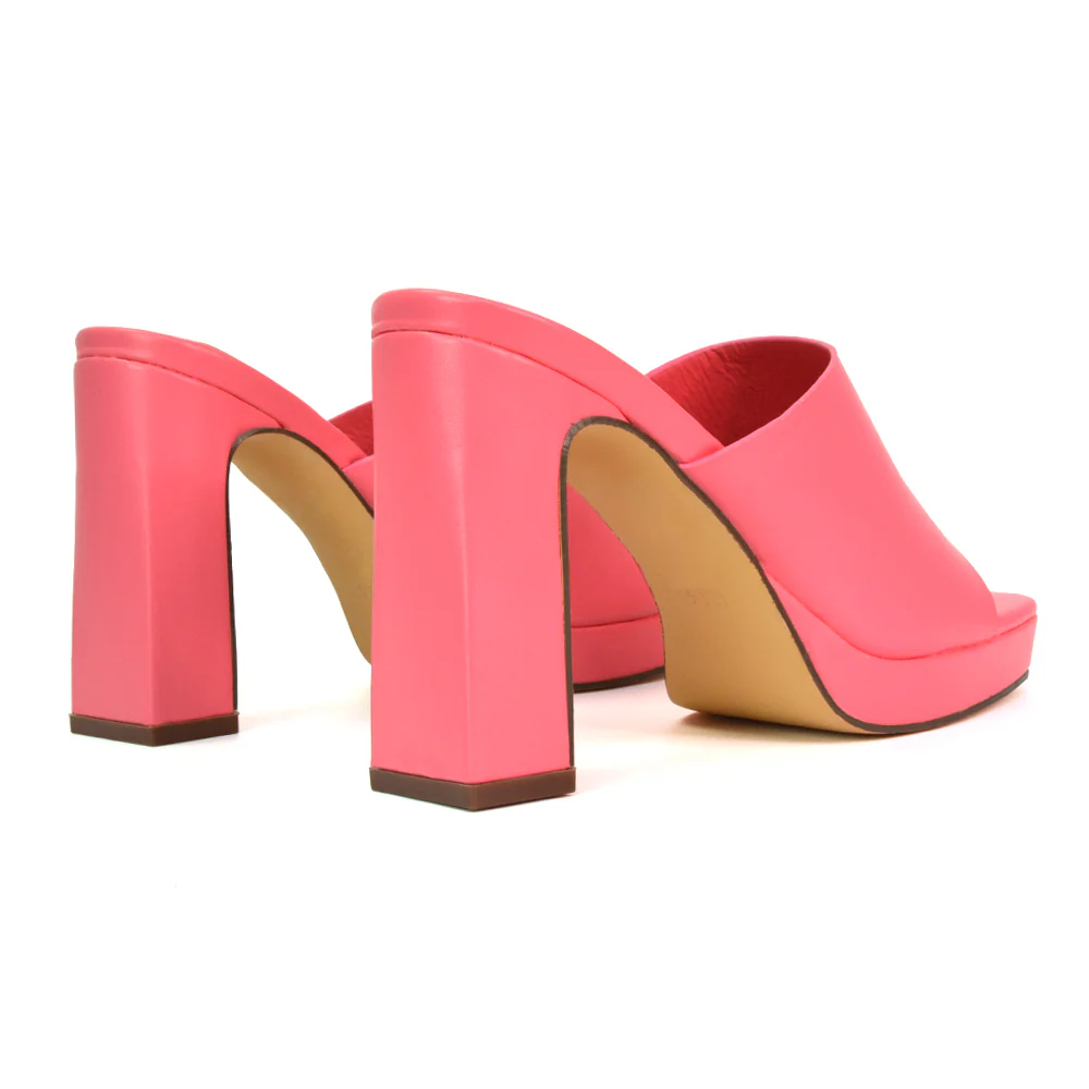 Presley Square Toe Strappy Platform Block High Heel Mule Sandals in White - Image 88