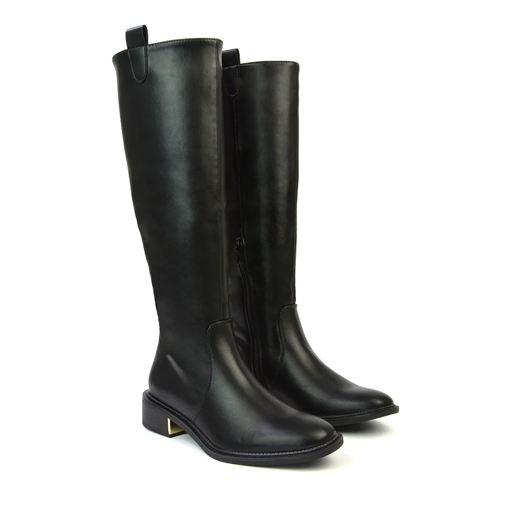Prince Winter Flat Knee High Boots With Inside Zip in Black Synthetic Leather - Image 29