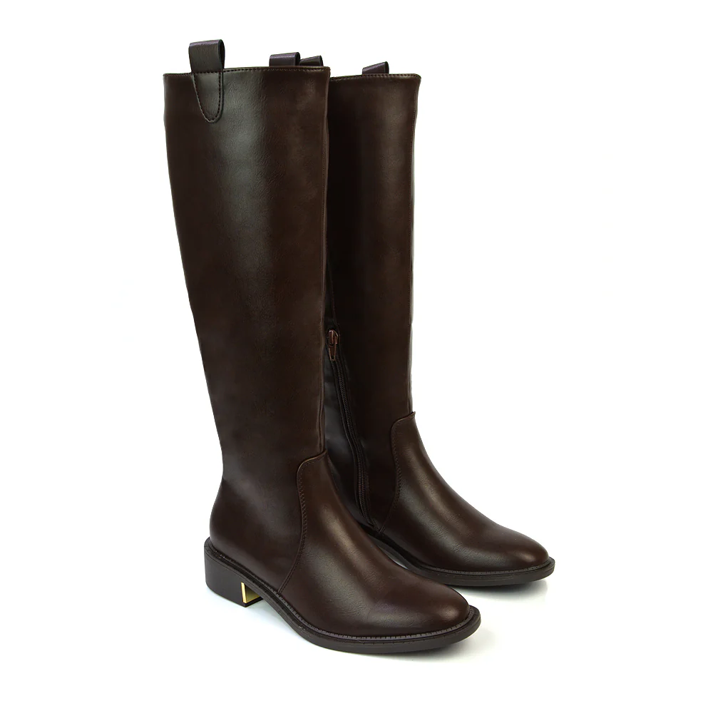 Prince Winter Flat Knee High Boots With Inside Zip in Black Synthetic Leather - Image 41