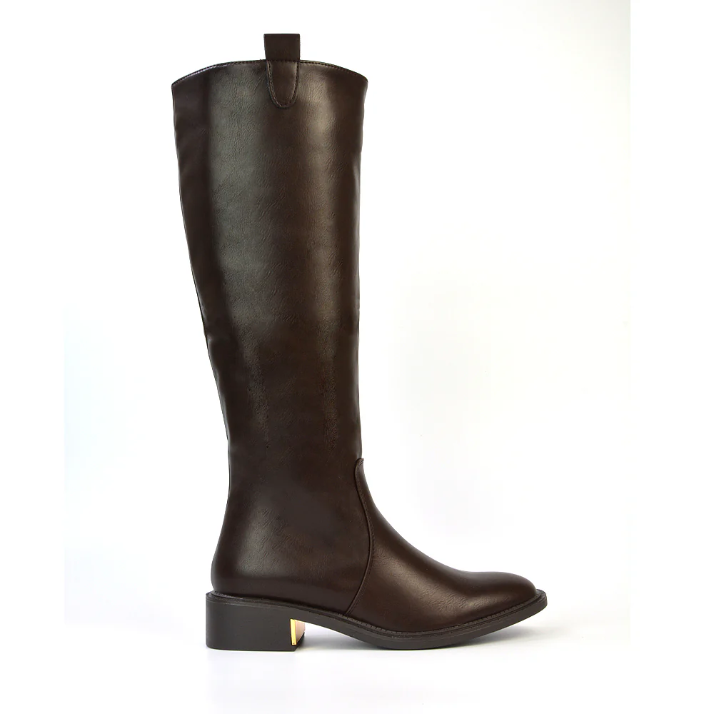 Prince Winter Flat Knee High Boots With Inside Zip in Black Synthetic Leather - Image 43