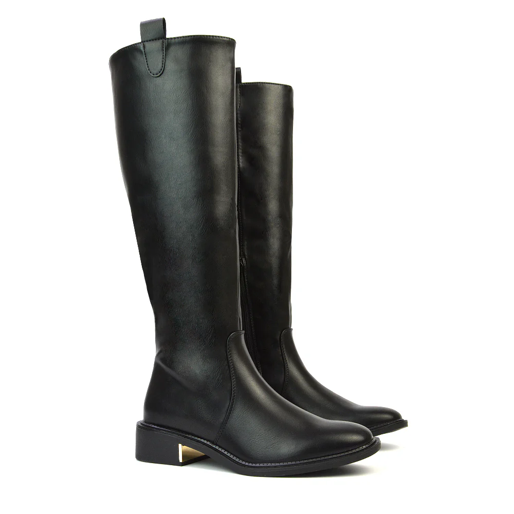 Prince Winter Flat Knee High Boots With Inside Zip in Black Synthetic Leather - Image 5