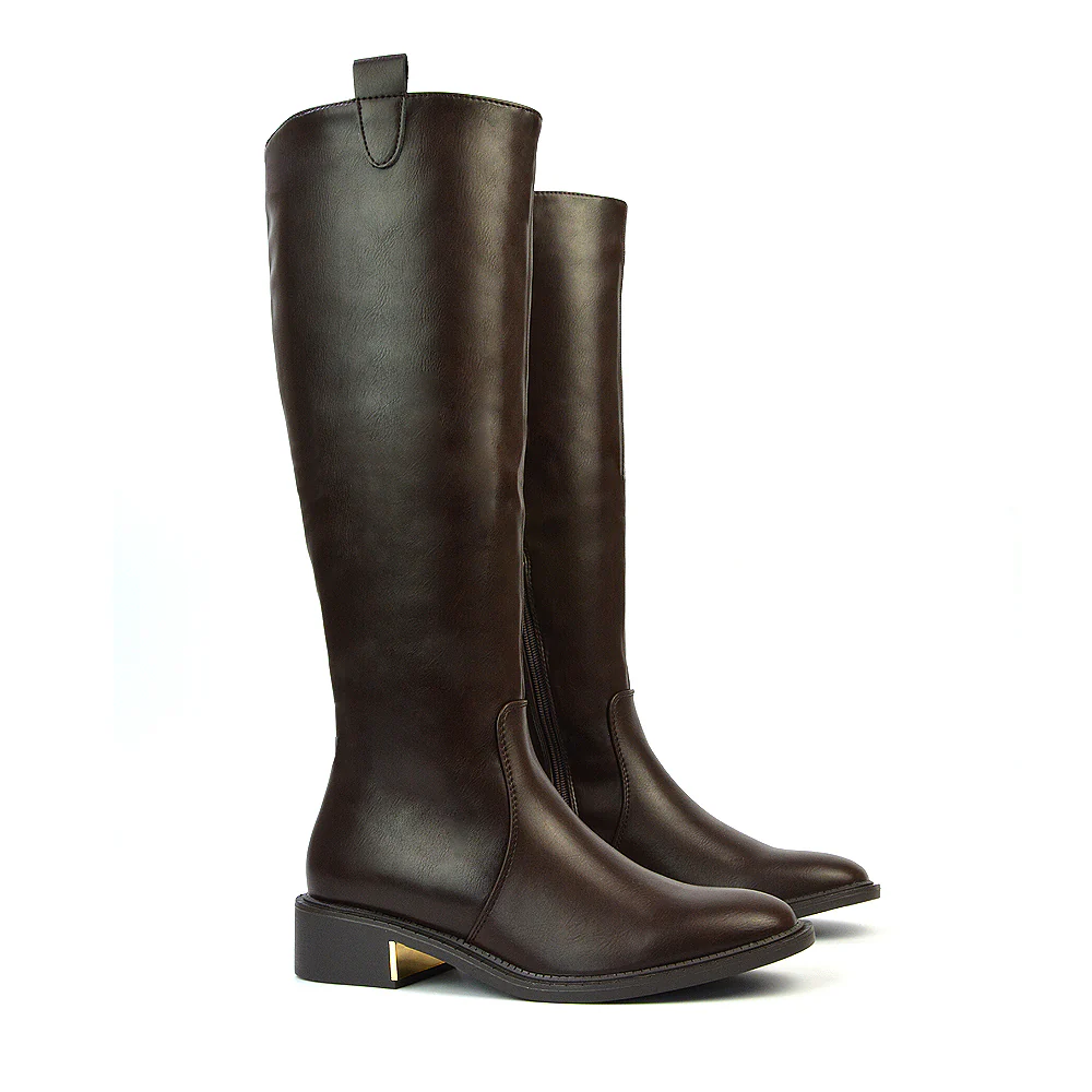Prince Winter Flat Knee High Boots With Inside Zip in Black Synthetic Leather - Image 55