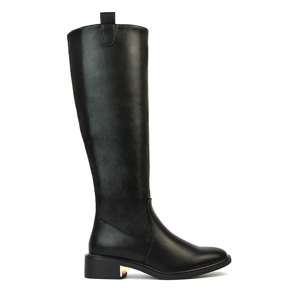 Prince Winter Flat Knee High Boots With Inside Zip in Brown Synthetic Leather - Image 13