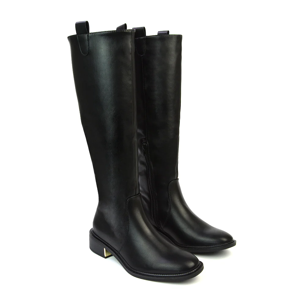 Prince Winter Flat Knee High Boots With Inside Zip in Brown Synthetic Leather - Image 30