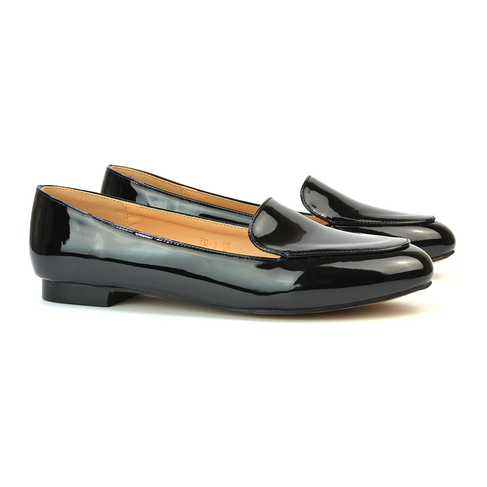 Quincy Slip On Low Heel Back to School Shoes Pumps Loafers in Black Faux Suede - Image 107
