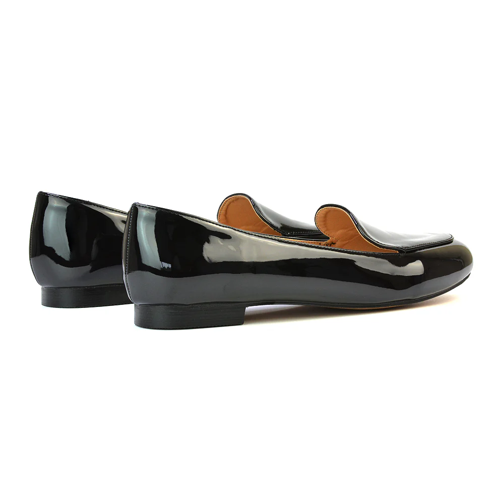 Quincy Slip On Low Heel Back to School Shoes Pumps Loafers in Black Faux Suede - Image 113